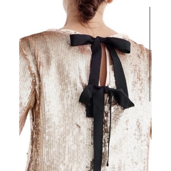 J. Crew Gold Sequin Blouse with Black Bow - Picture 2 of 12